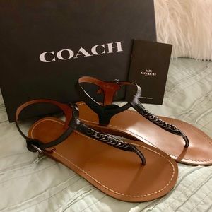Coach Chain T Strap black sandals